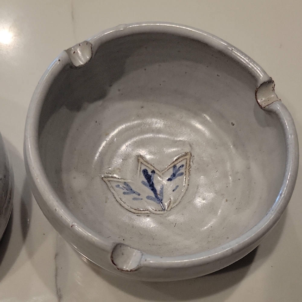 Handcrafted Ceramic Bowl with Blue Leaf Design
